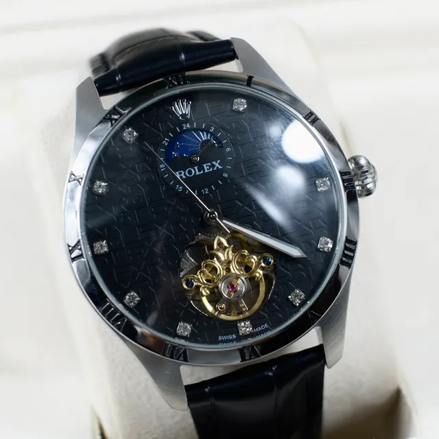 Rolex Cellini Moonphase Tourbillon Dial Negro Reloj Mecánico 6