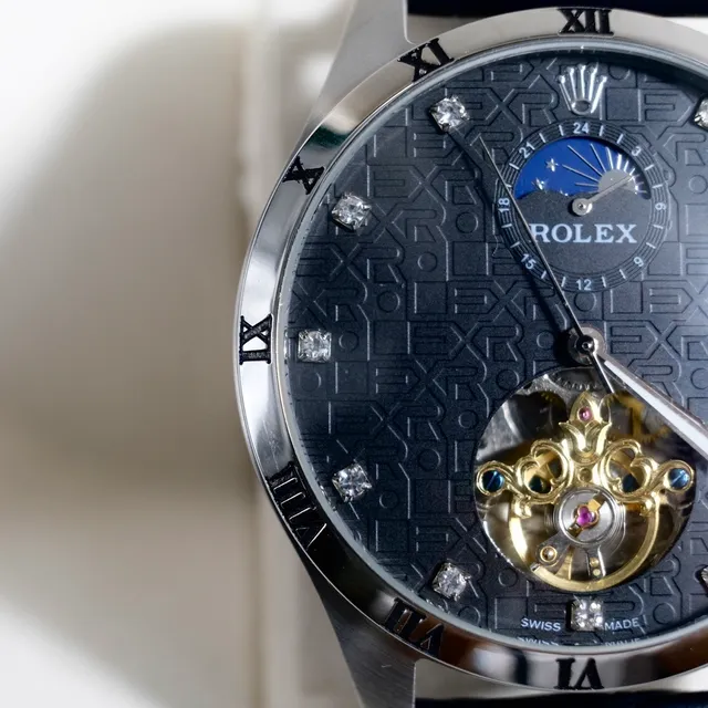 Rolex Cellini Moonphase Tourbillon Dial Negro Reloj Mecánico 8