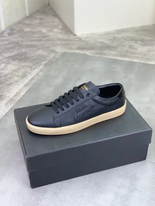 Saint Laurent কালো বেইজ লেদার আপার উল্লেখিত ব্র্যান্ডিং লাইফস্টাইল স্নিকার্স 4