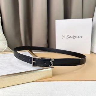 Saint Laurent Classic Monogram Belt काला चमड़े का बेल्ट