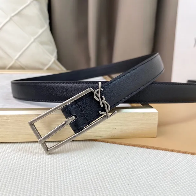 Saint Laurent Classic Monogram Belt جلد أسود 4