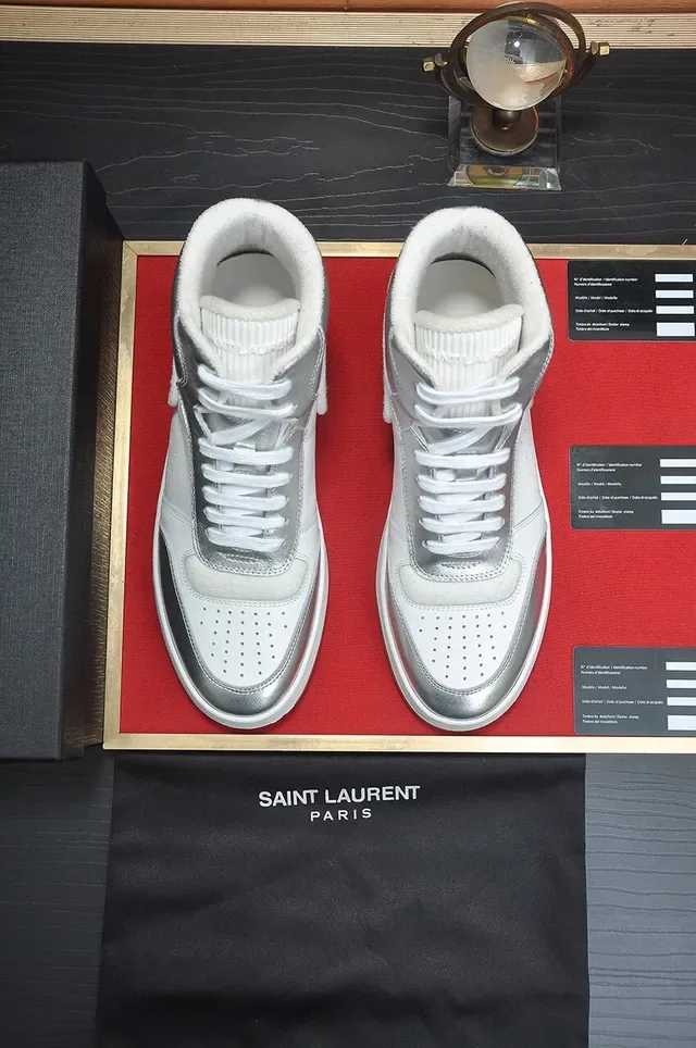 Saint Laurent High-Top Metallic Silver Lifestyle Sneakers 2