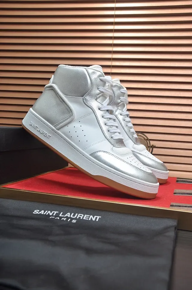 Saint Laurent High-Top Metallic Silver Lifestyle Sneakers 3