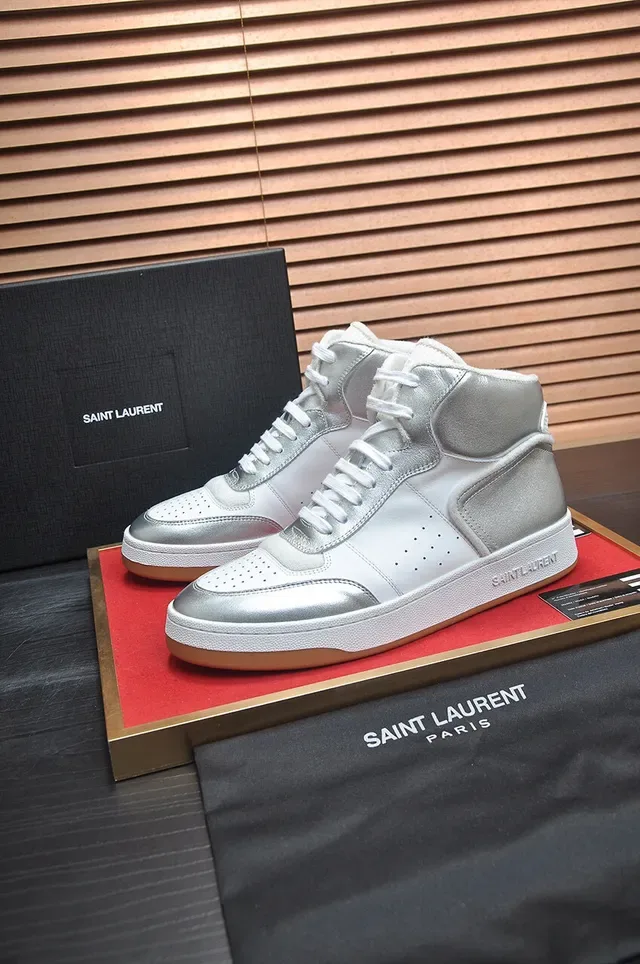 Saint Laurent High-Top Metallic Silver Lifestyle Sneakers 4