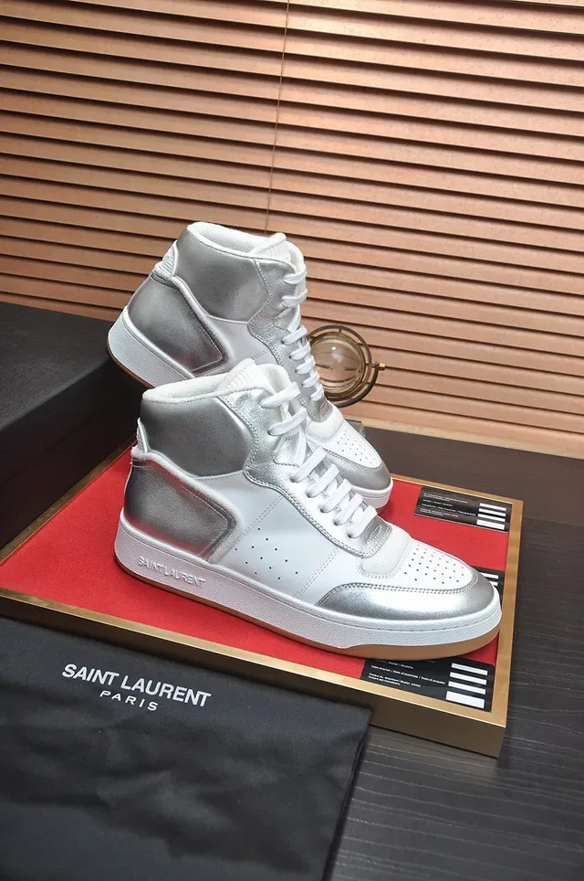 Saint Laurent High-Top Metallic Silver Lifestyle Sneakers 6