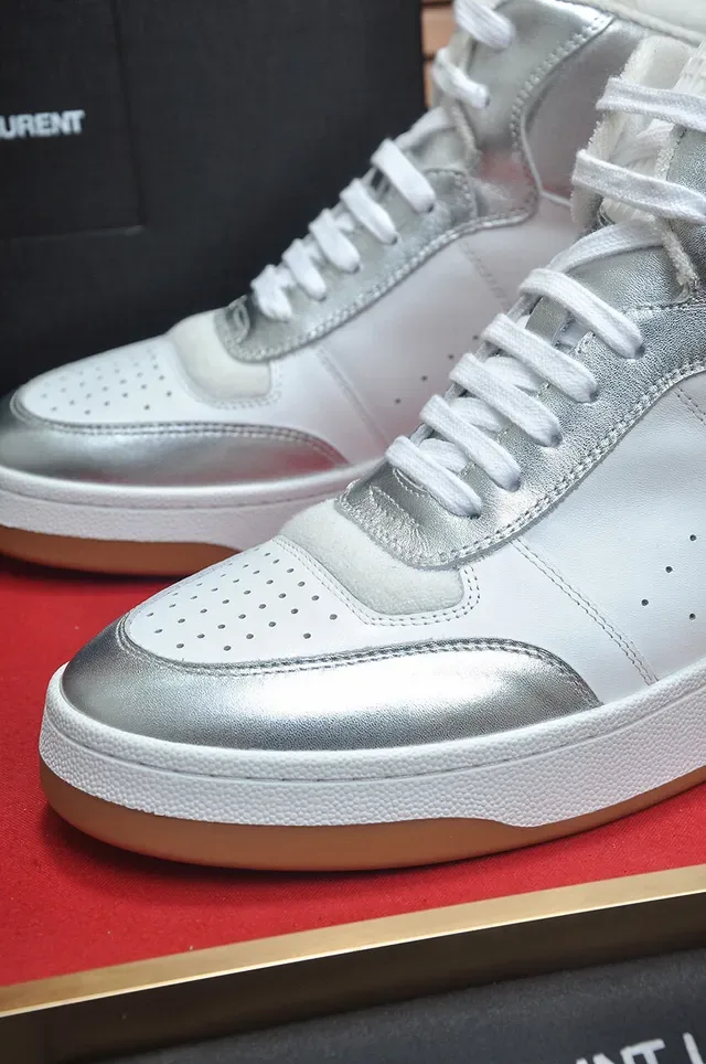 Saint Laurent High-Top Metallic Silver Lifestyle Sneakers 8