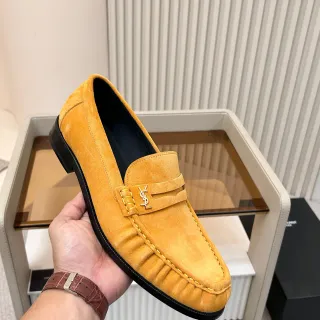 Saint Laurent लूफर पीला काला स्यूड ऊपरी मोक-टो स्टिचिंग लूफर