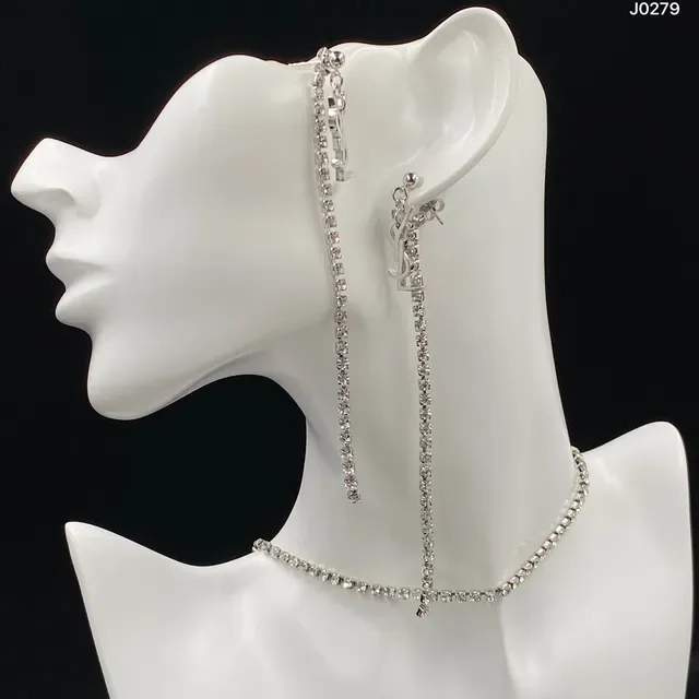 Saint Laurent Monogram Pavé Chain রূপালী স্বচ্ছ ক্রিস্টাল YSL পেন্ডেন্ট নেকলেস 3
