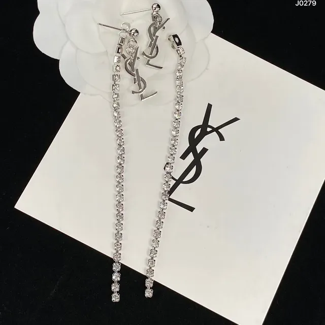 Saint Laurent Monogram Pavé Chain রূপালী স্বচ্ছ ক্রিস্টাল YSL পেন্ডেন্ট নেকলেস 6