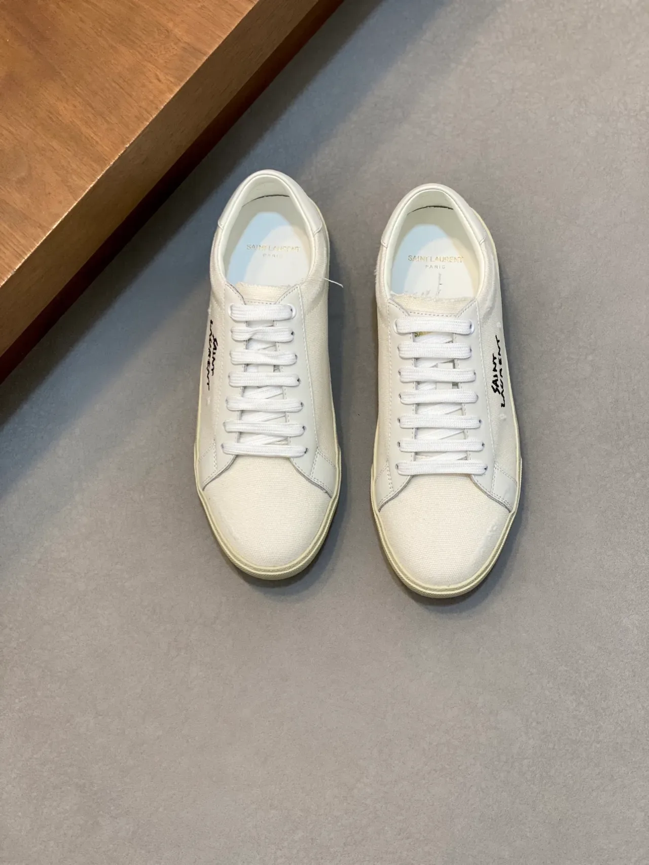 Saint Laurent White Beige Canvas Upper Embroidered Logo Lifestyle Sneakers 5