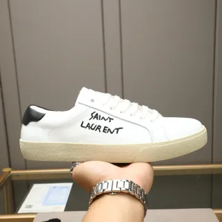 Saint Laurent White Black Leather Upper Embroidered Logo Lifestyle Sneakers
