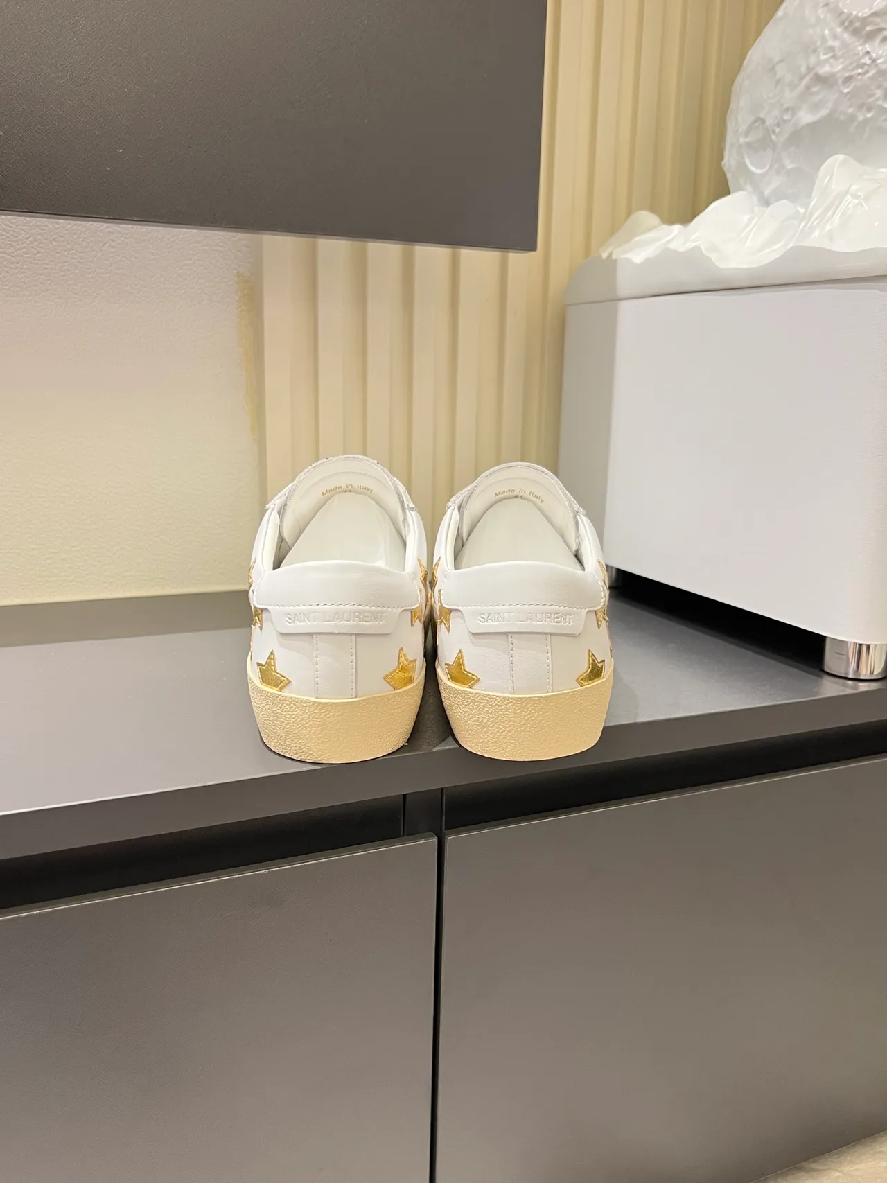 Saint Laurent Oro Blanco Cuero Estrella Apliques Estilo de Vida Zapatillas 2