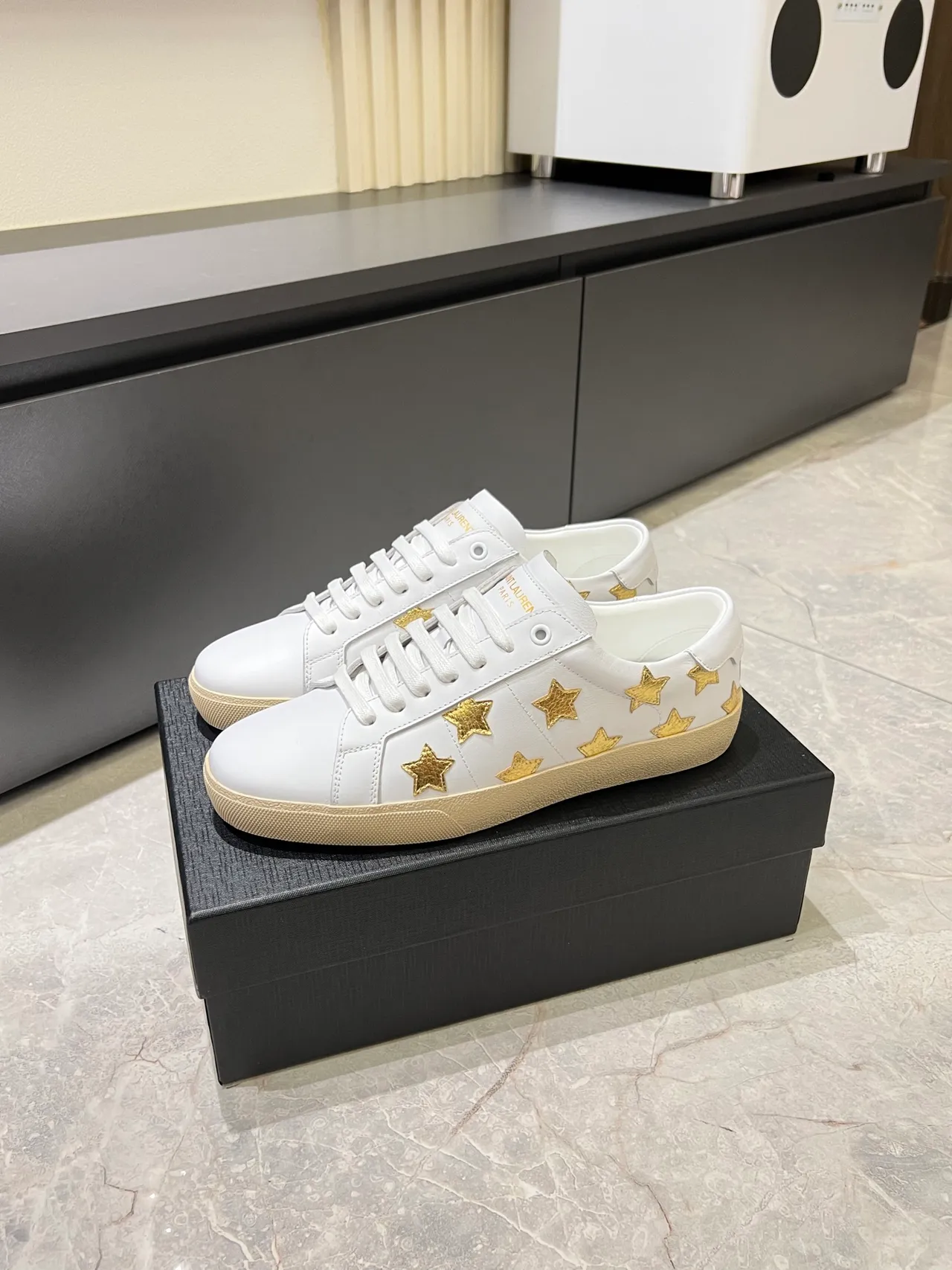 Saint Laurent Oro Blanco Cuero Estrella Apliques Estilo de Vida Zapatillas 5