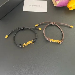 Saint Laurent YSL Monogram काला भूरा interlocking charm समायोज्य कॉर्ड निर्माण कंगन