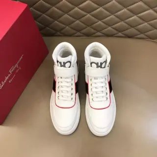 Salvatore Ferragamo Gancini White Red High-Top Ankle Strap Lifestyle Sneakers