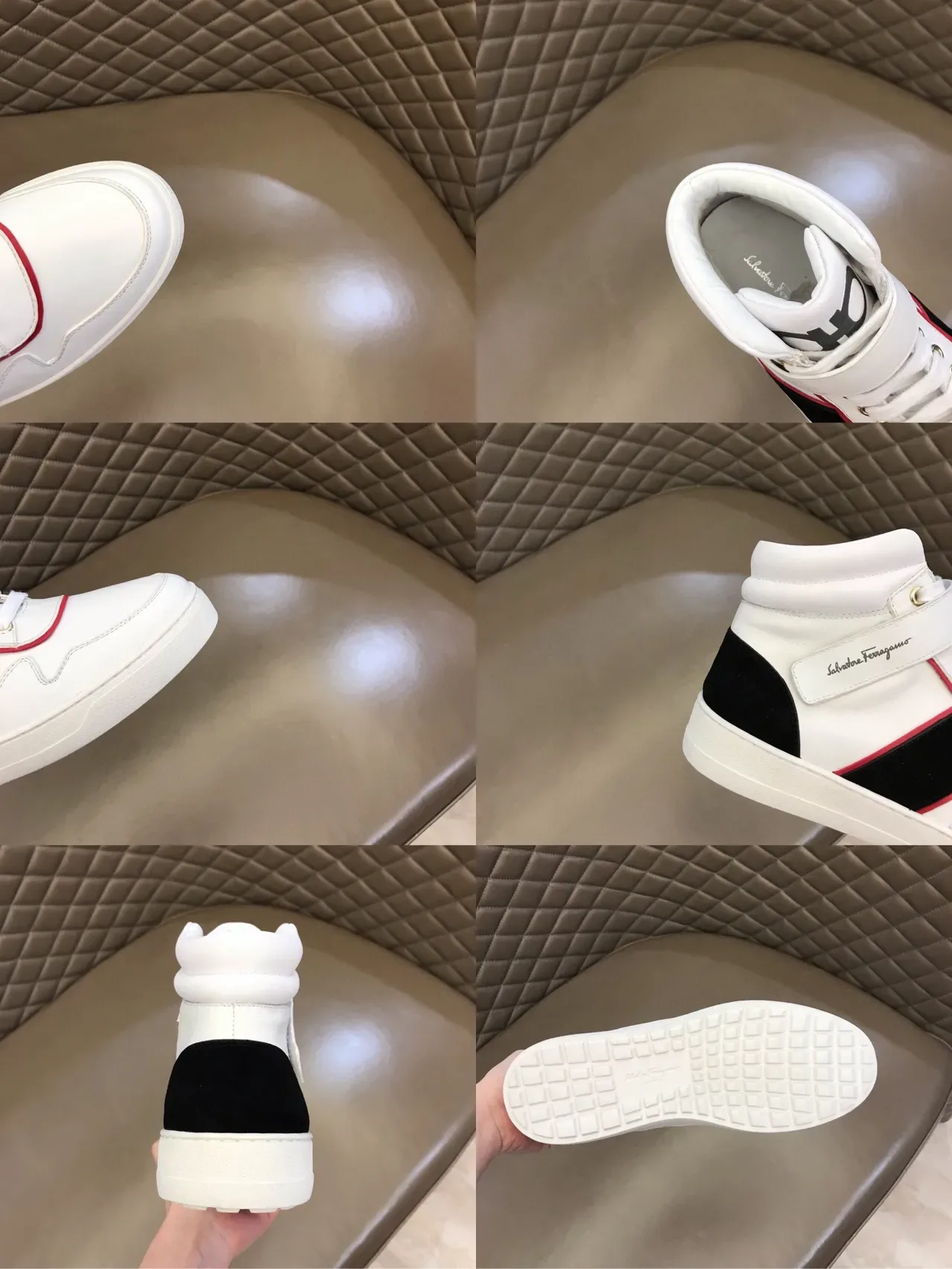 Salvatore Ferragamo Gancini Sneakers Lifestyle Blanches Rouges à la Cheville avec Sangle 2