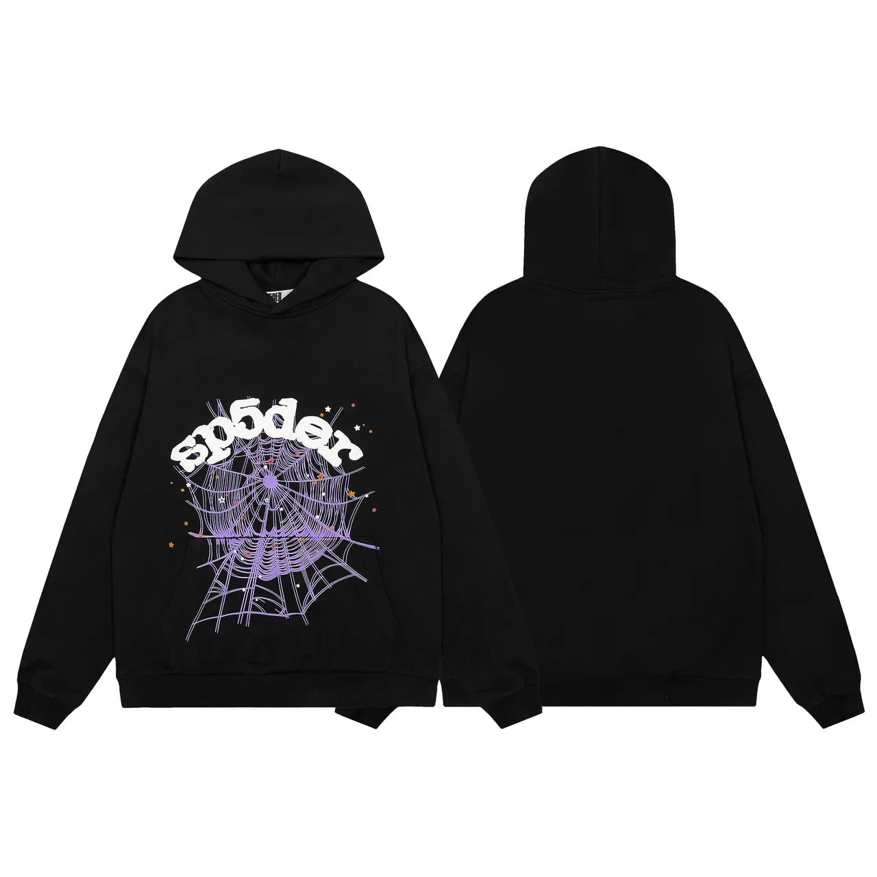 Sp5der Black Purple Oversized Fit Graphic-Print Front Hoodie 2