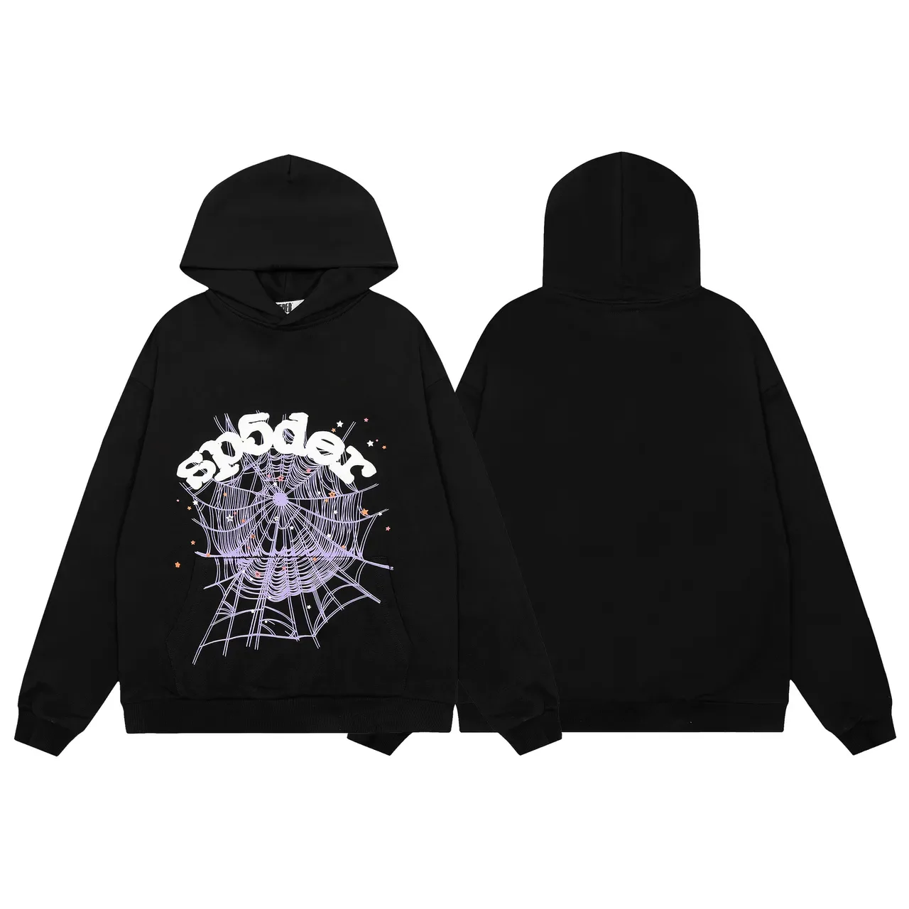 Sp5der Black Purple Oversized Fit Graphic-Print Front Hoodie 4