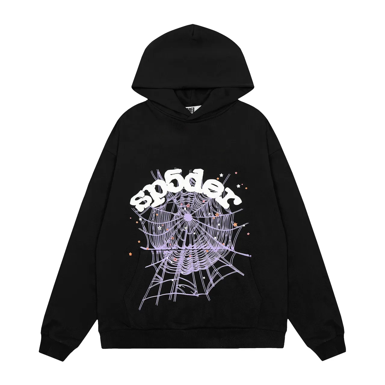 Sp5der Black Purple Oversized Fit Graphic-Print Front Hoodie 5