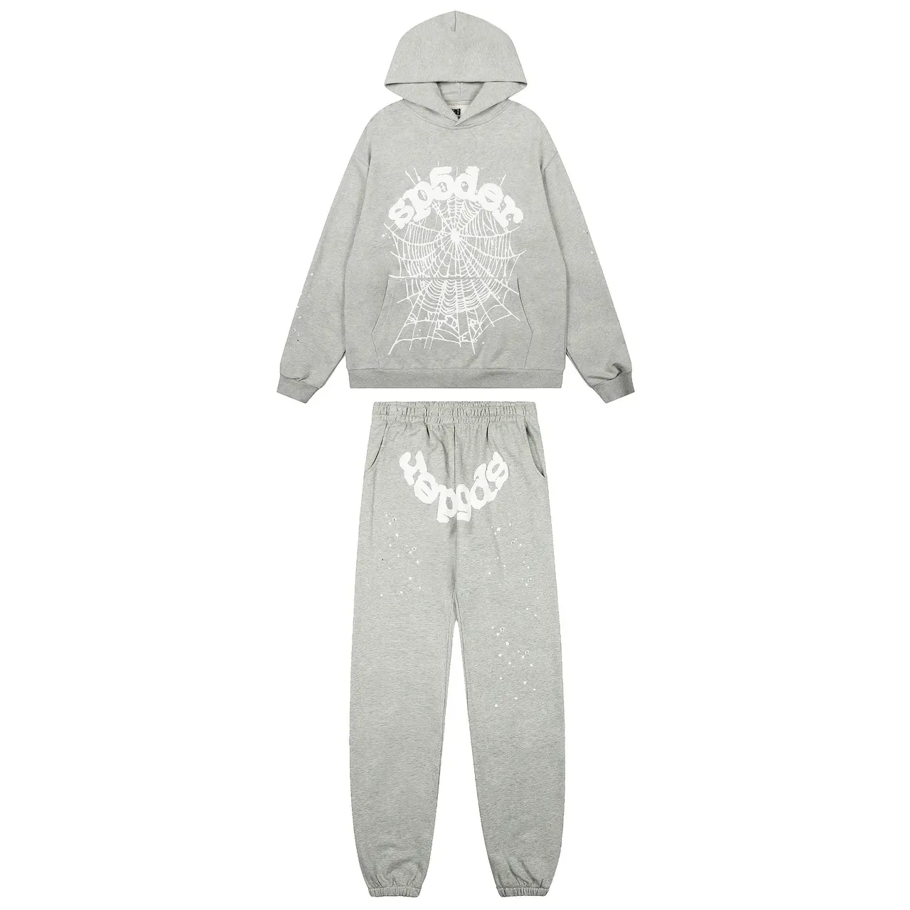Sp5der جرافيك العنكبوت الرمادي الأبيض Oversized Fit تراكسوت 2