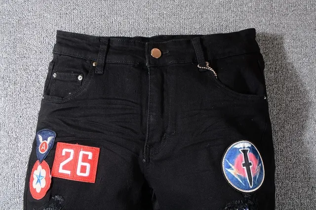 Stussy جينز أسود متعدد الألوان ممزق بقماش مقسم 12