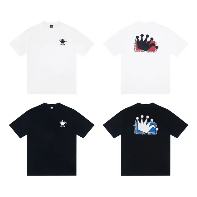 T-shirt Stussy blanc et noir imprimé graphique motif couronne 2