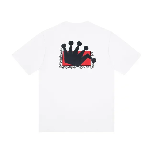 T-shirt Stussy blanc et noir imprimé graphique motif couronne 3