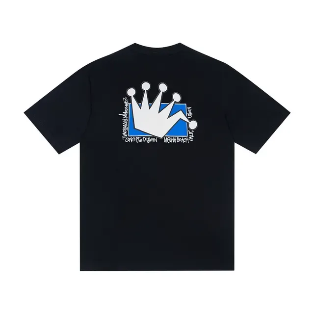 T-shirt Stussy blanc et noir imprimé graphique motif couronne 5