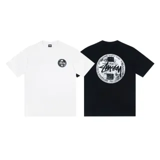 Stussy सफ़ेद काला ग्राफ़िक क्रू नेक टी-शर्ट