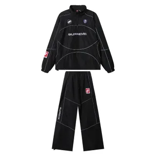 Supreme Black White Windbreaker-Style Half-Zip Neck Tracksuit