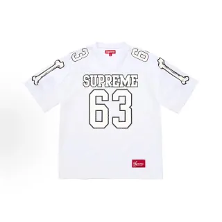 Supreme Football White Black Mesh Construction Stitched-Outline Lettering Jersey