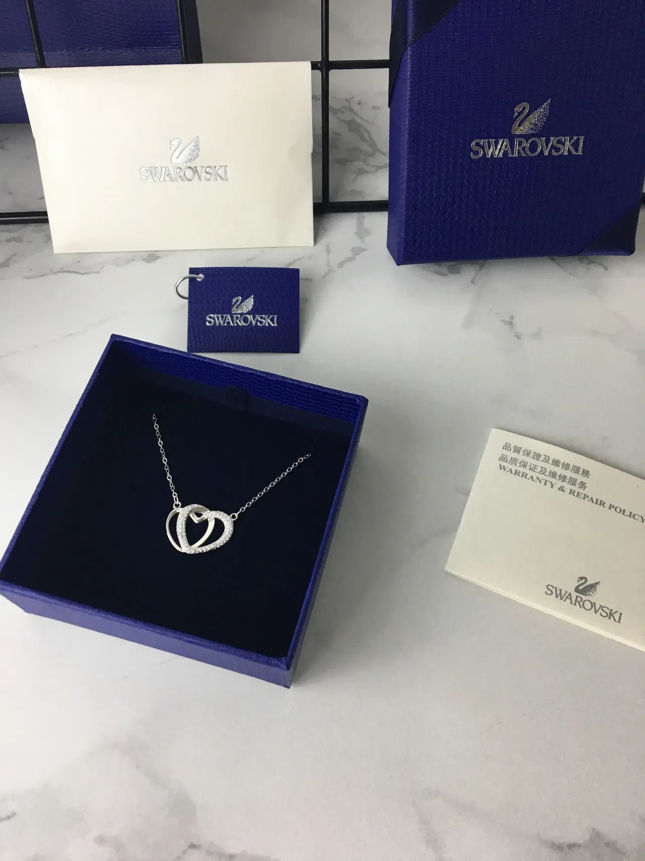 Swarovski Double Heart Pavé Crystal Silver Necklace 3
