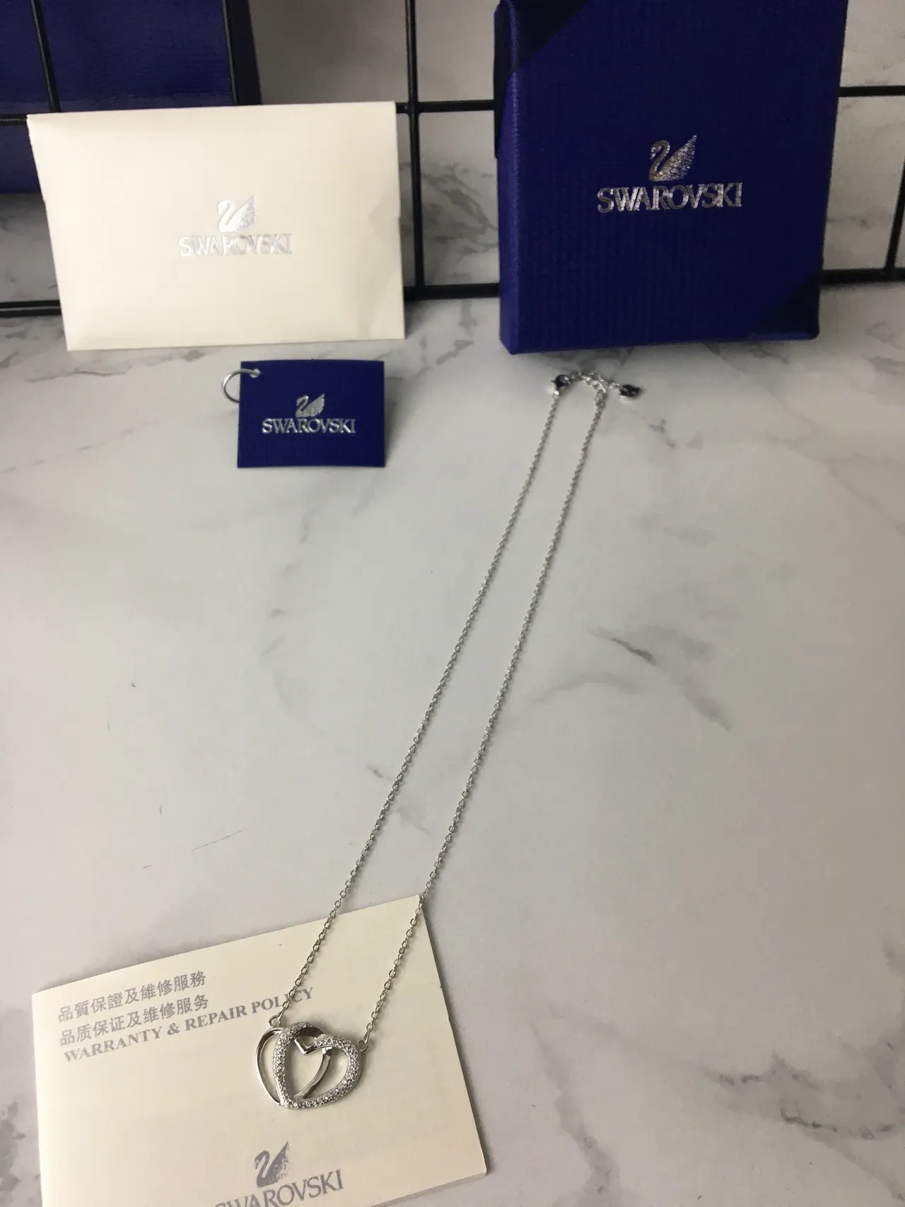 Swarovski Double Heart Pavé Crystal Silver Necklace 4