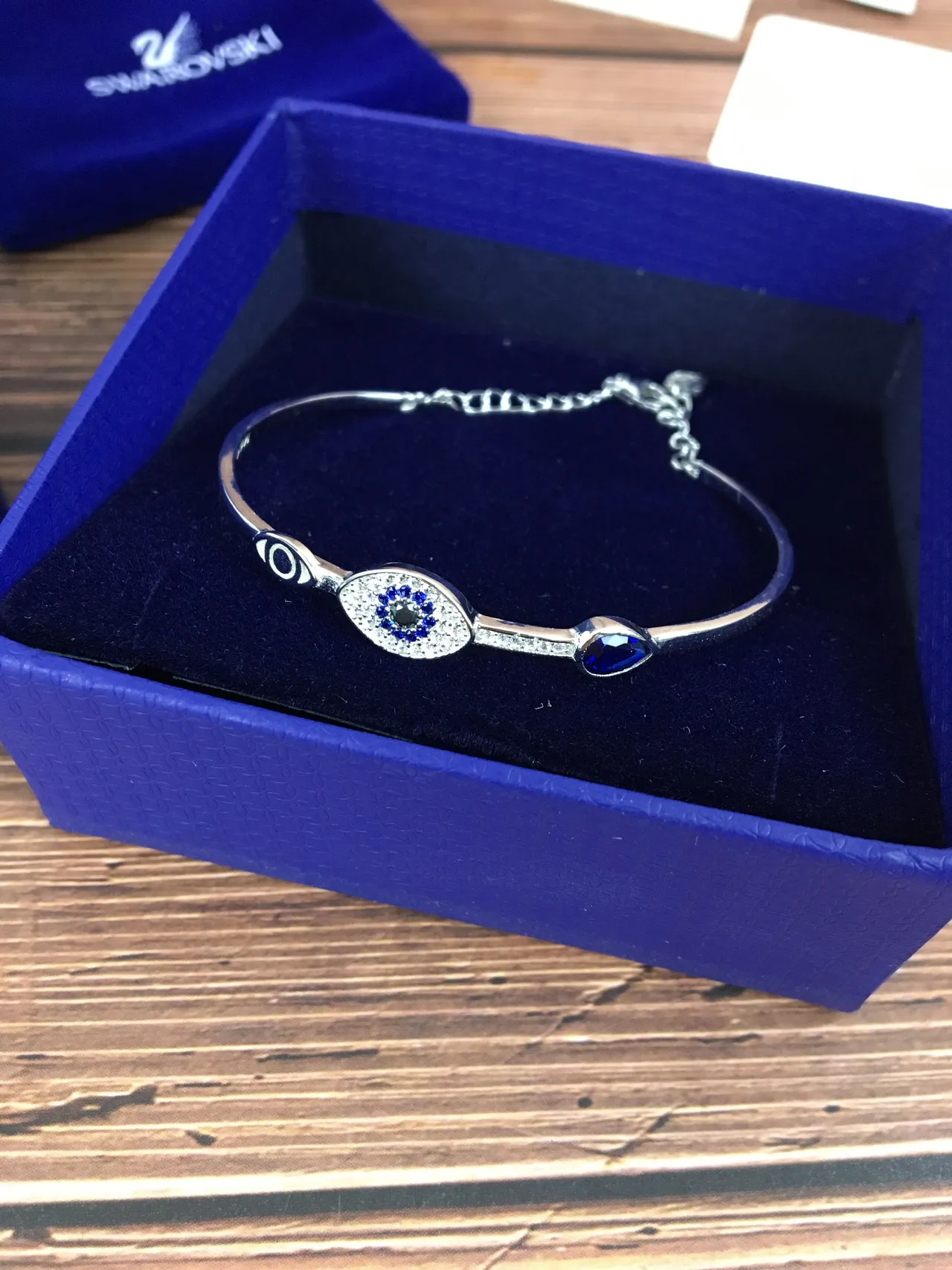 Swarovski Evil Eye Pave Crystal Silver-Tone Blue Bracelet 7