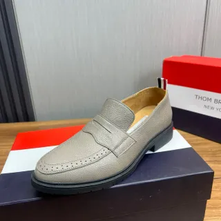 Thom Browne Gray Black Pebbled Leather Penny Strap Loafer