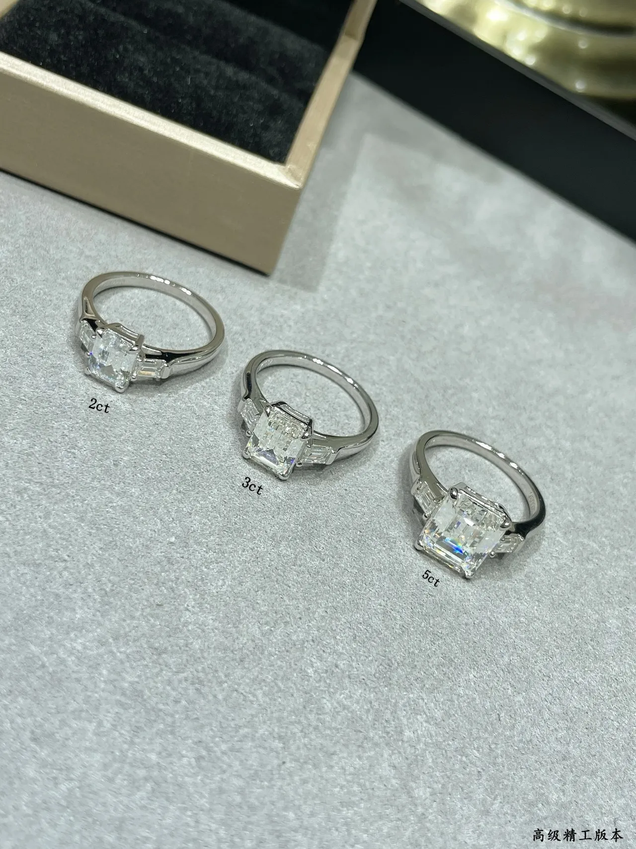 Tiffany & Co. Silver Emerald-Cut Center Stone Tapered Baguette Side Stones Ring 5