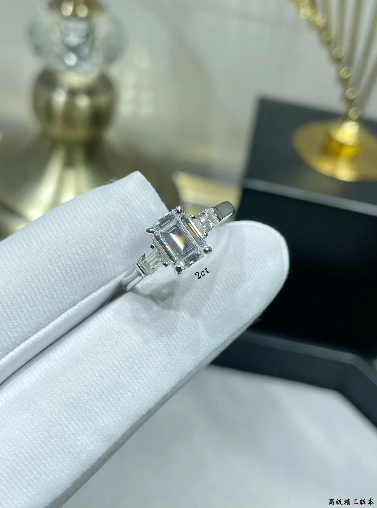 Tiffany & Co. Silver Emerald-Cut Center Stone Tapered Baguette Side Stones Ring 6