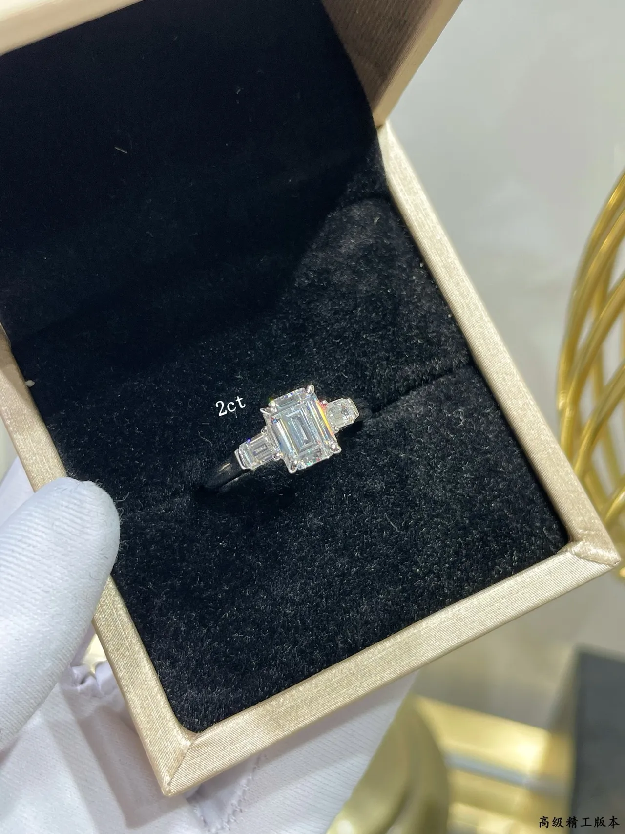 Tiffany & Co. Silver Emerald-Cut Center Stone Tapered Baguette Side Stones Ring 3