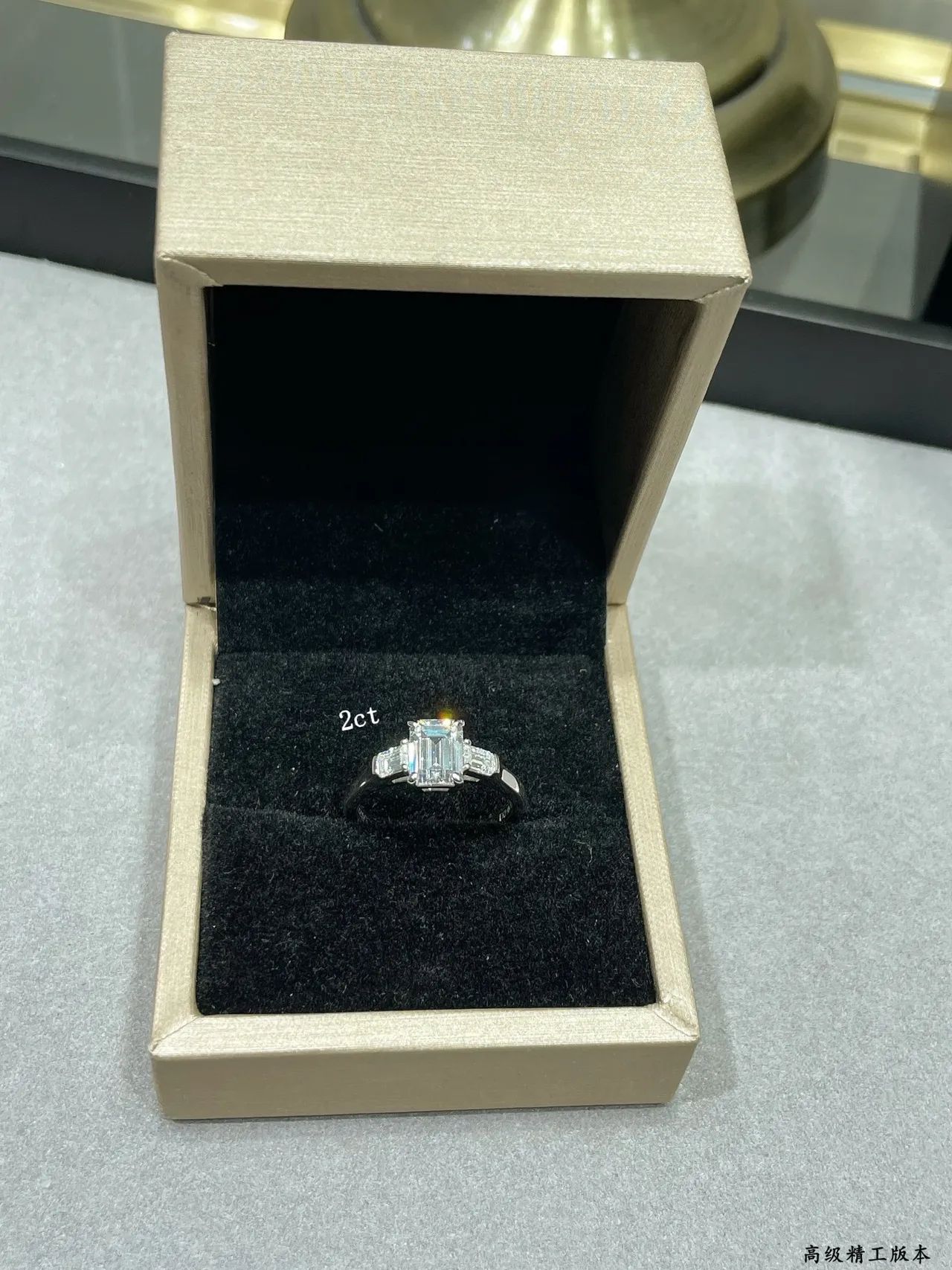 Tiffany & Co. Silver Emerald-Cut Center Stone Tapered Baguette Side Stones Ring 9