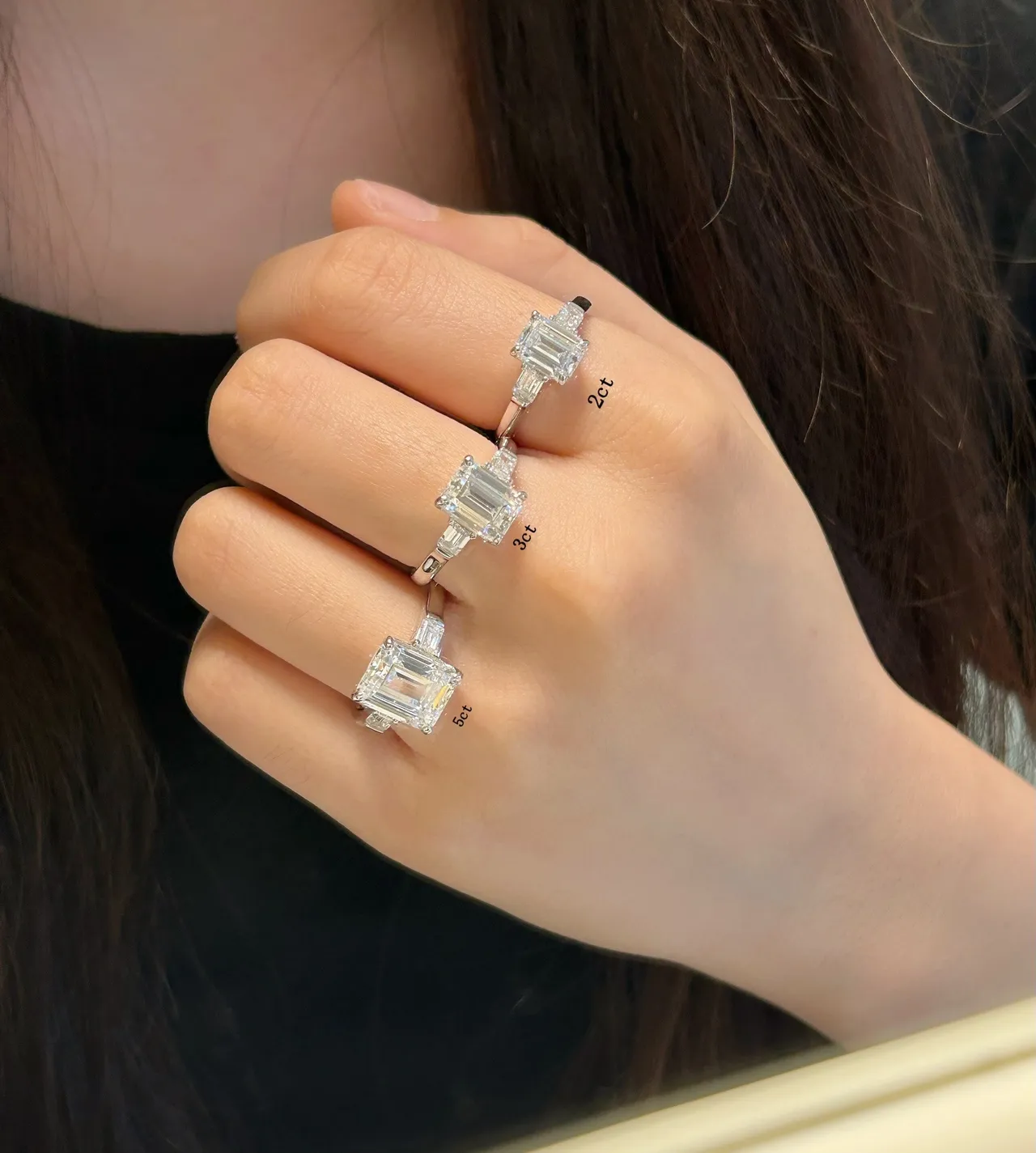 Tiffany & Co. Silver Emerald-Cut Center Stone Tapered Baguette Side Stones Ring 4