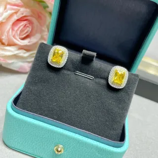 Tiffany & Co. स्क्वायर-कट पीला जेमस्टोन डबल हेलो स्टड ईयरिंग्स