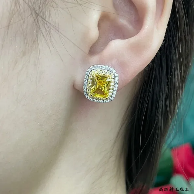 Tiffany & Co. أقراط أذن مقصوصة مربعة بحجر أصفر مزدوج الهالو 9