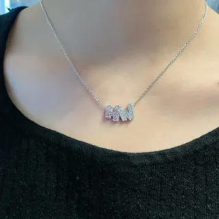 Tiffany & Co. T Collection चाँदी गुलाबी पवेज सेट इनिशियल पेंडेंट मिक्स्ड व्हाइट एंड जेमस्टोन नेकल