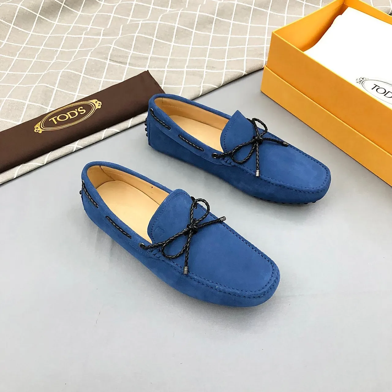 Tod's Blue Black Suede Upper Braided Rope Bow Loafer 4