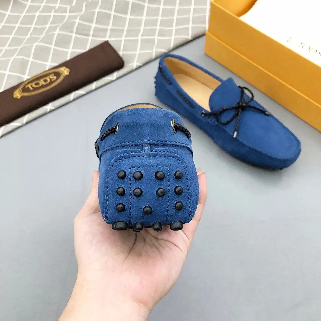 Tod's Blue Black Suede Upper Braided Rope Bow Loafer 5