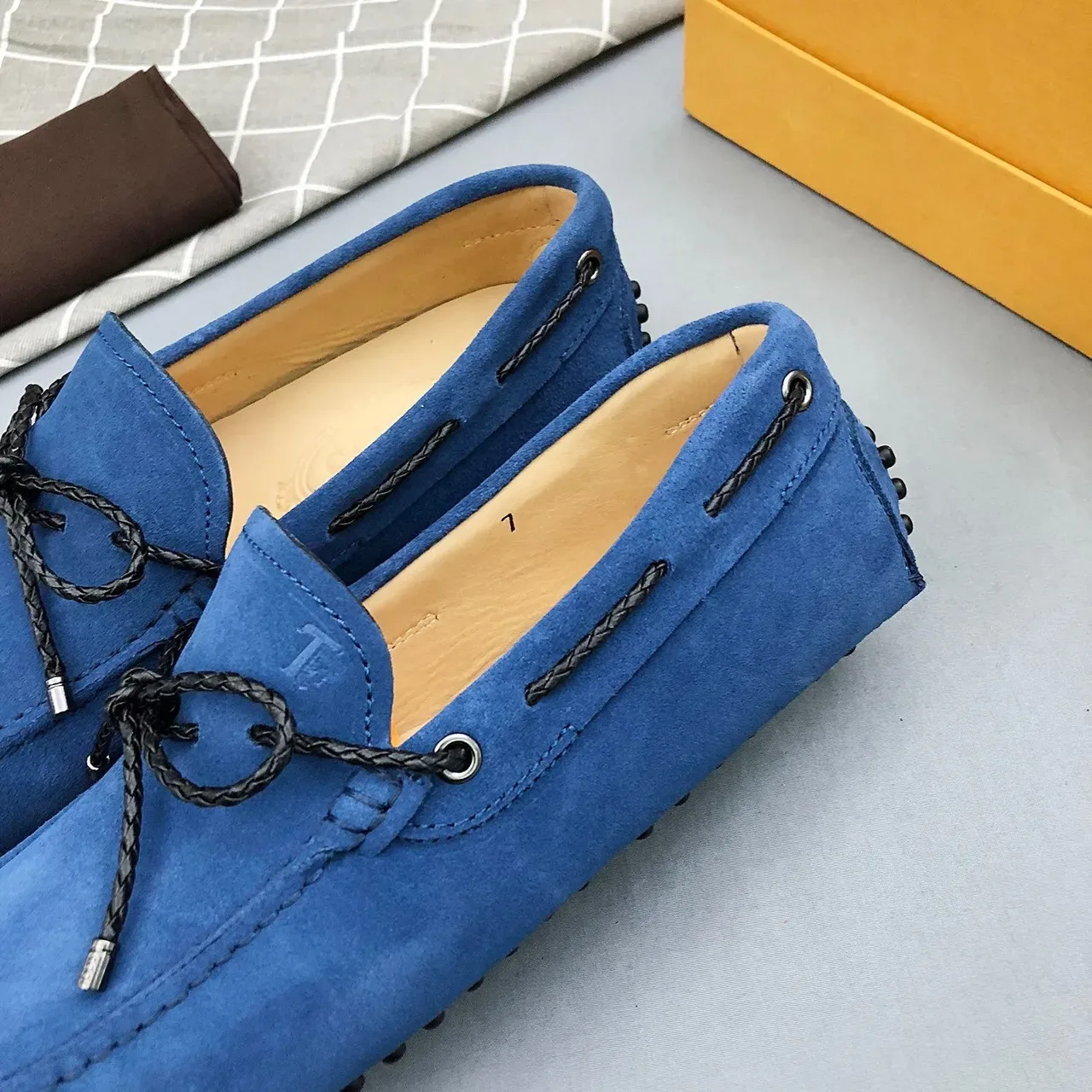 Tod's Blue Black Suede Upper Braided Rope Bow Loafer 6