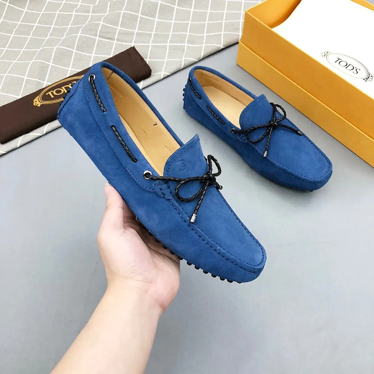 Tod's Blue Black Suede Upper Braided Rope Bow Loafer 9