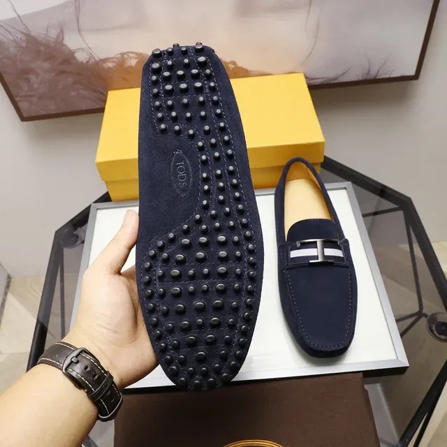 Tod's Double T लोफर नेवी व्हाइट सुड अपर मेटल बकल लोफर 6