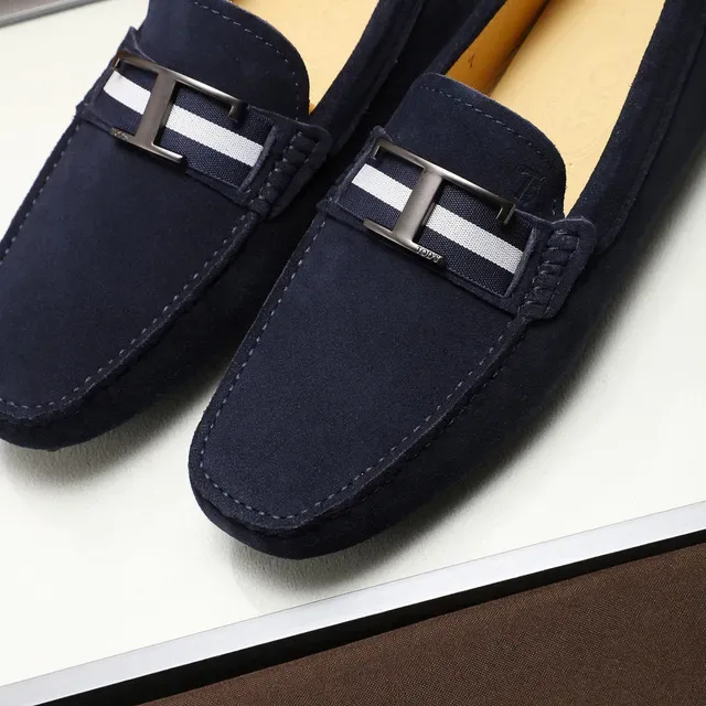 Tod's Double T लोफर नेवी व्हाइट सुड अपर मेटल बकल लोफर 7