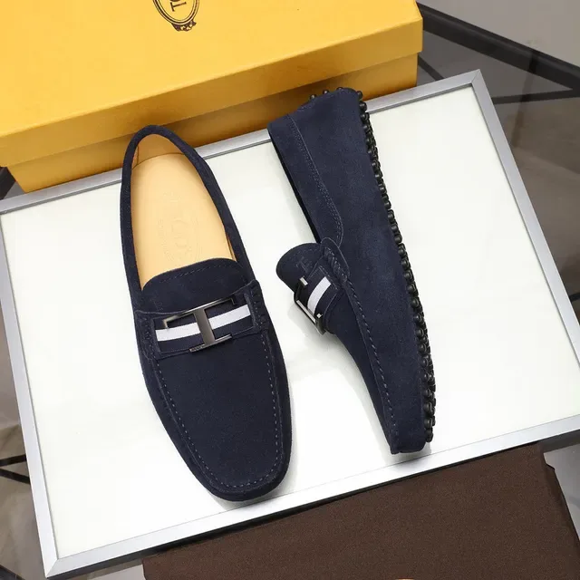 Tod's Double T लोफर नेवी व्हाइट सुड अपर मेटल बकल लोफर 8